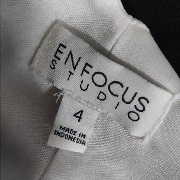 EN FOCUS STUDIO! CREAM OVER BLACK ALL STRETCH ROSE EMBELLISHED DRESS! SZ 4 - Picture 9 of 11